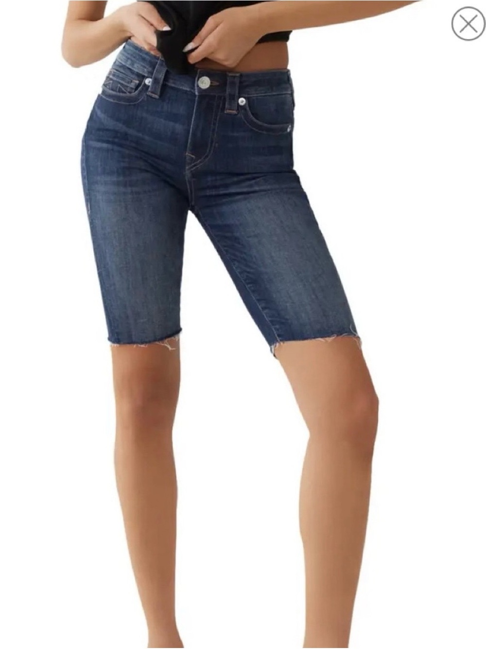 TRUE RELIGION Riley Raw Hem Denim knee length shorts